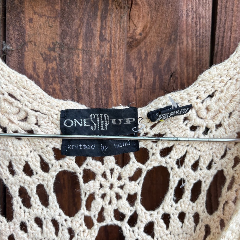 Vintage Hand Knit Light Tan Cotton Crochet Festival Vest - Picture 3 of 4